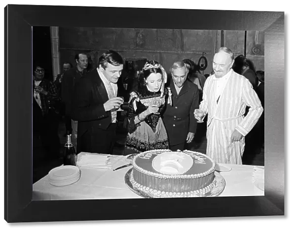 Sir Ralph Richardson celebrates his 70th birthday on the film set of A Doll