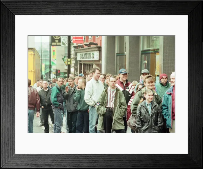 Framed Print : Football Fans queue outside Thomson House, Head Office of Newcastle Chronicle