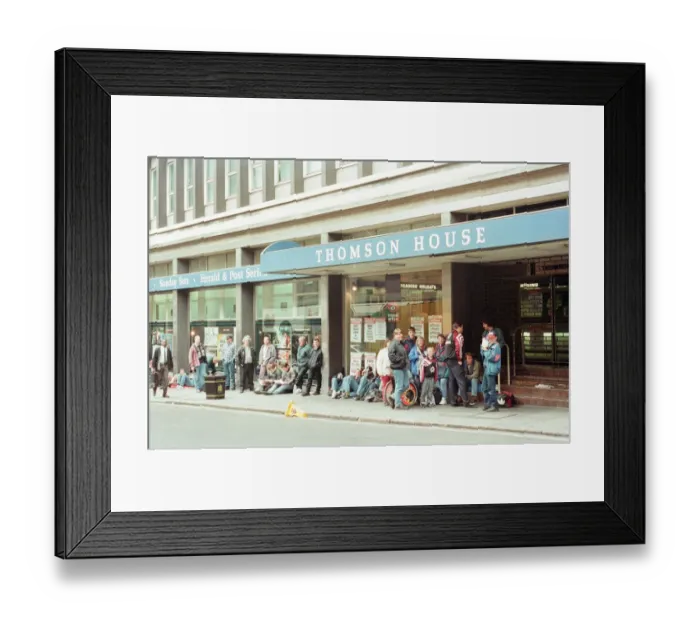 Framed Print : Football Fans queue outside Thomson House, Head Office of Newcastle Chronicle