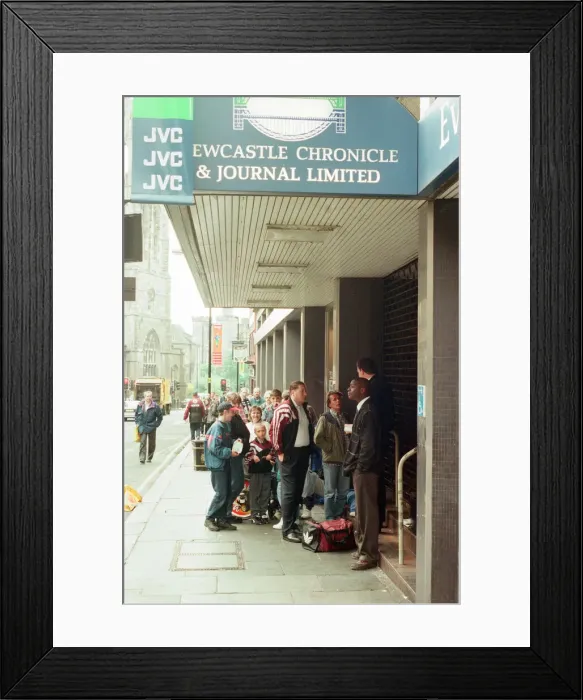 Framed Print : Football Fans queue outside Thomson House, Head Office of Newcastle Chronicle Framed Print : Football Fans queue outside Thomson House, Head Office of Newcastle Chronicle
