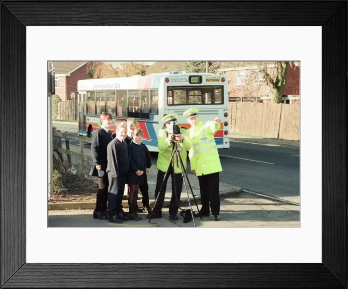 Framed Print : Students from Our Lady and St Bede School, Stockton, pictured with Police Officers Framed Print : Students from Our Lady and St Bede School, Stockton, pictured with Police Officers
