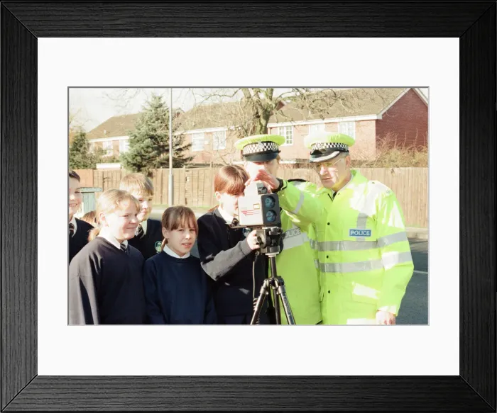 Framed Print : Students from Our Lady and St Bede School, Stockton, pictured with Police Officers Framed Print : Students from Our Lady and St Bede School, Stockton, pictured with Police Officers