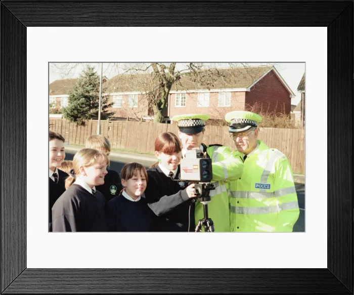 Framed Print : Students from Our Lady and St Bede School, Stockton, pictured with Police Officers Framed Print : Students from Our Lady and St Bede School, Stockton, pictured with Police Officers