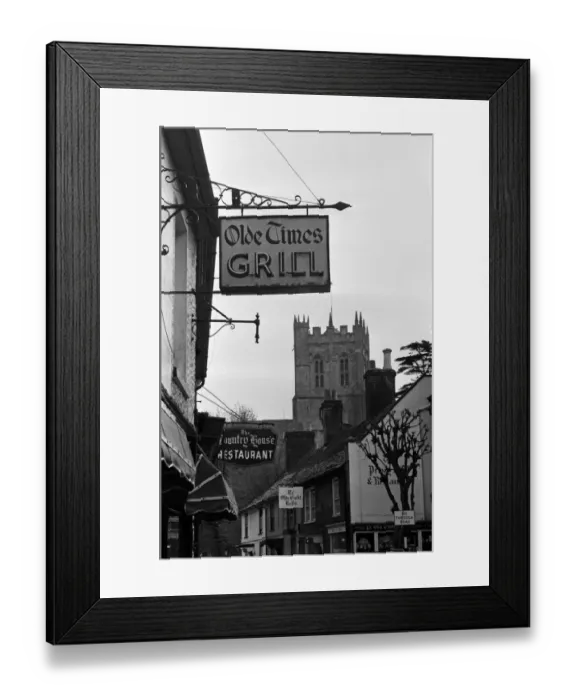 Framed Print : Street scene in Christchurch, Hampshire (now Dorset) with a view of Christchurch Priory
