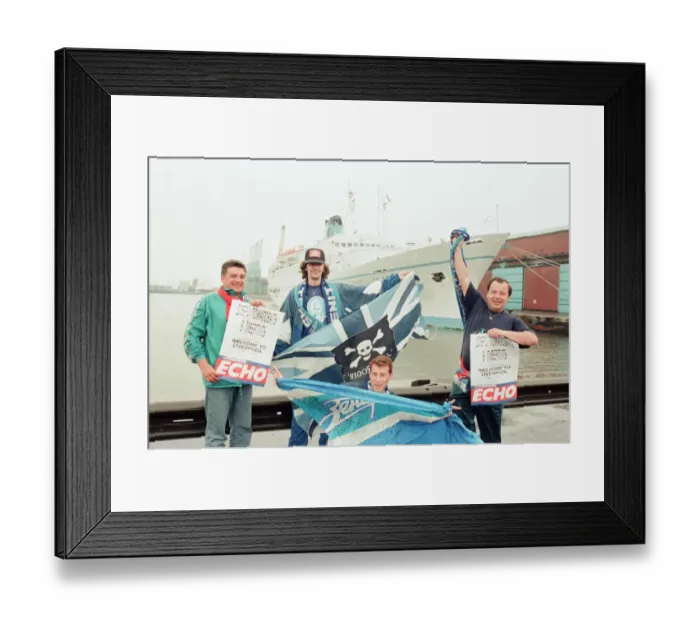 Framed Print : Russian Football Fans arrive at Euro 1996 by Ship, Liverpool, 10th June 1996