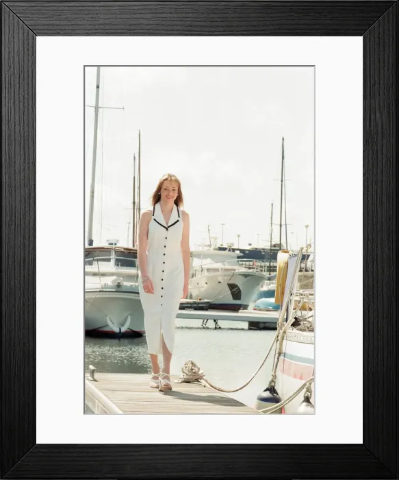 Framed Print : Model, Kelly, wearing Maritime inspired clothing at Liverpool Marina, Merseyside Framed Print : Model, Kelly, wearing Maritime inspired clothing at Liverpool Marina, Merseyside