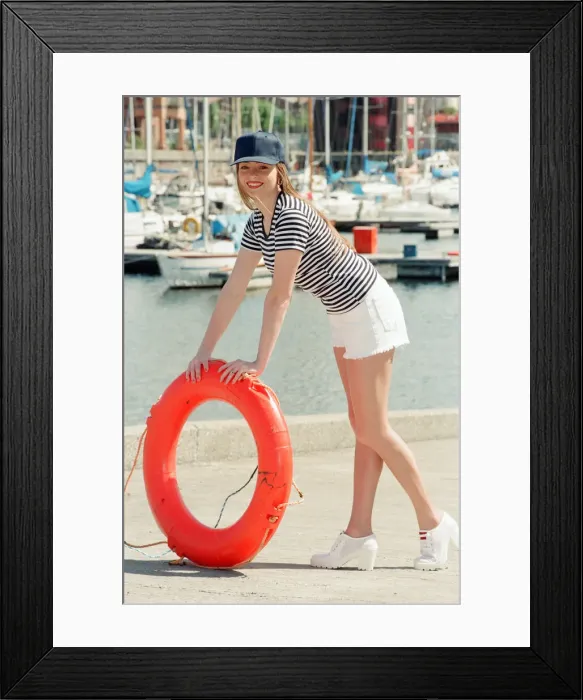 Framed Print : Model, Kelly, wearing Maritime inspired clothing at Liverpool Marina, Merseyside Framed Print : Model, Kelly, wearing Maritime inspired clothing at Liverpool Marina, Merseyside