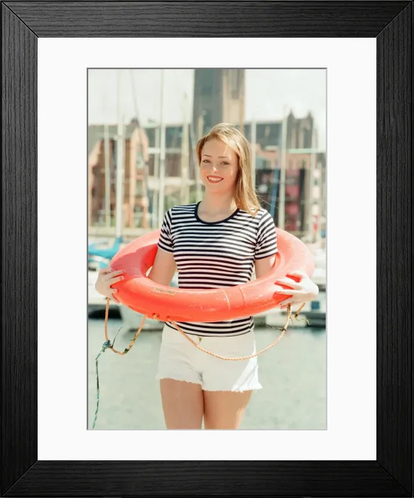 Framed Print : Model, Kelly, wearing Maritime inspired clothing at Liverpool Marina, Merseyside