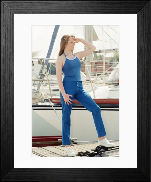 Framed Print : Model, Kelly, wearing Maritime inspired clothing at Liverpool Marina, Merseyside Framed Print : Model, Kelly, wearing Maritime inspired clothing at Liverpool Marina, Merseyside