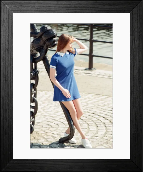 Framed Print : Model, Kelly, wearing Maritime inspired clothing at Liverpool Marina, Merseyside