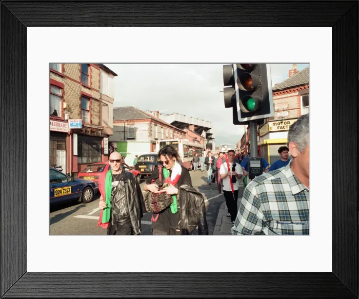Framed Print : Euro 1996 Football Fans in the streets around Anfield Football Ground, Liverpool