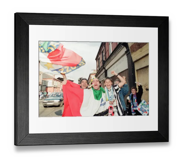 Framed Print : Euro 1996 Football Fans in the streets around Anfield Football Ground, Liverpool