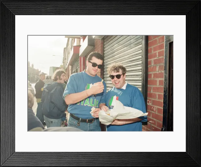 Framed Print : Euro 1996 Football Fans in the streets around Anfield Football Ground, Liverpool Framed Print : Euro 1996 Football Fans in the streets around Anfield Football Ground, Liverpool