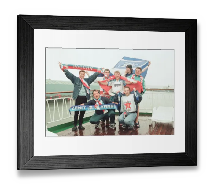 Framed Print : Russian Football Fans arrive at Euro 1996 by Ship, Liverpool, 10th June 1996