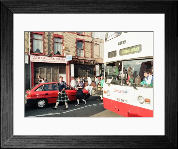 Framed Print : Euro 1996 Football Fans in the streets around Anfield Football Ground, Liverpool