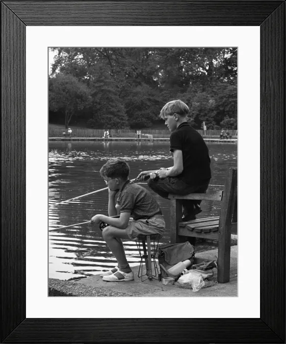 Framed Print : Boys fishing in Battersea Park 7th August 1963 Framed Print : Boys fishing in Battersea Park 7th August 1963