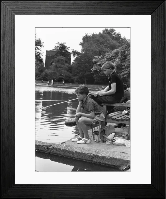 Framed Print : Boys fishing in Battersea Park 7th August 1963 Framed Print : Boys fishing in Battersea Park 7th August 1963