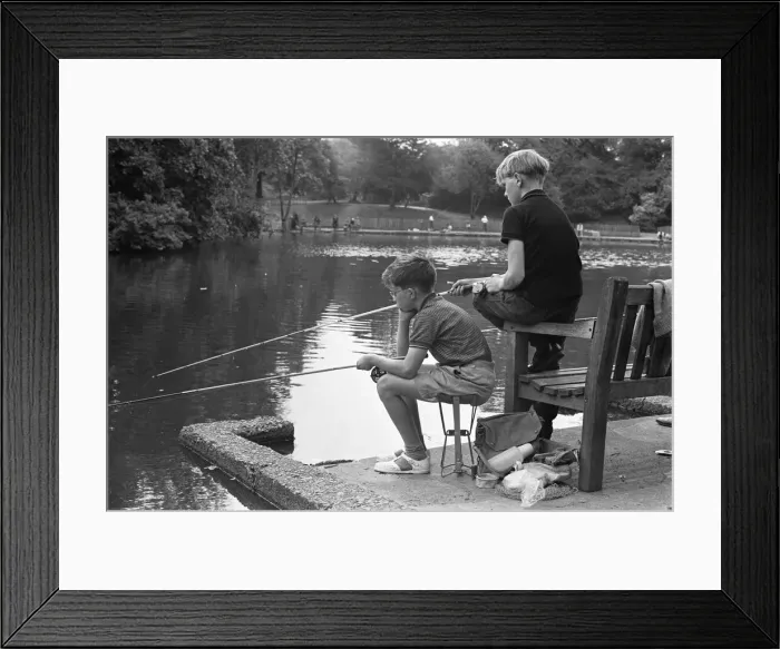 Framed Print : Boys fishing in Battersea Park 7th August 1963 Framed Print : Boys fishing in Battersea Park 7th August 1963