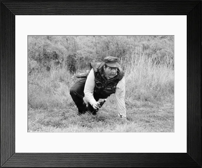 Framed Print : Meat Loaf takes part in a survival game in Common Wood, near Hatfield Framed Print : Meat Loaf takes part in a survival game in Common Wood, near Hatfield