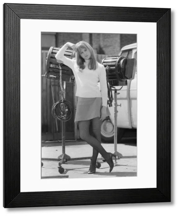 Framed Print : Actress Susan George, pictured on the film set during a filming break in Tooting High