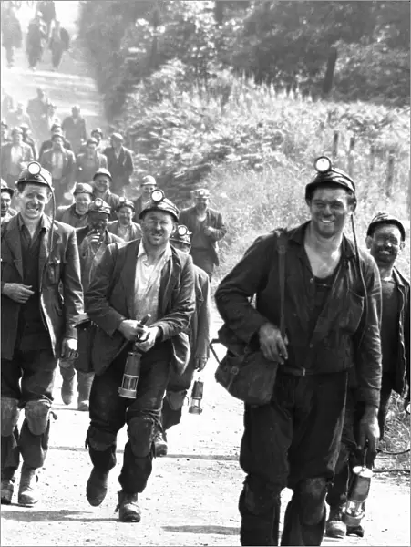 Miners of the Bullclliffe Colliery near Wakefield seen here coming off shift