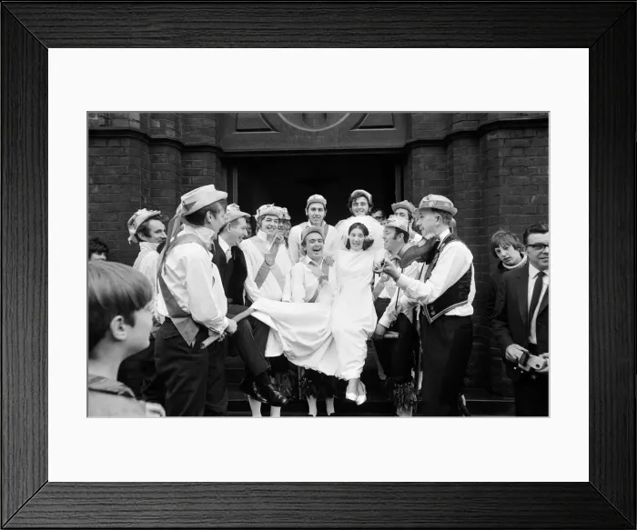 Framed Print : Morris Men at a wedding in South Bank, Middlesbrough. 1971