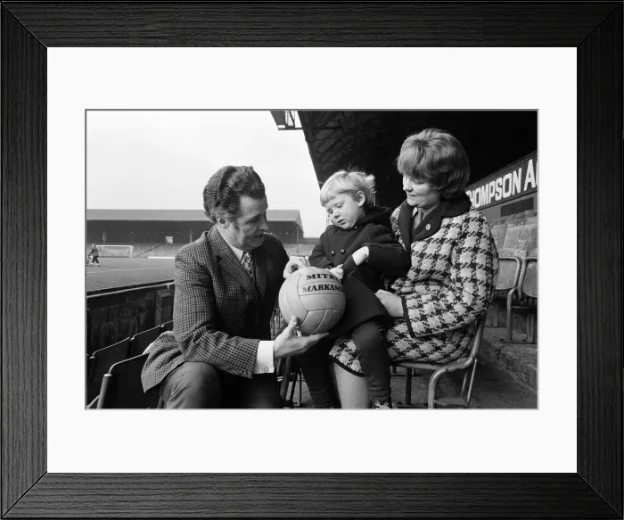 Framed Print : Harold Shepherdson presenting a football to a young boy. 1971 Framed Print : Harold Shepherdson presenting a football to a young boy. 1971
