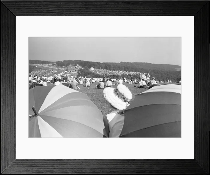 Framed Print : Glorious Goodwood 1963 Racegoers on The Trundle, the Iron Age hill fort which is Framed Print : Glorious Goodwood 1963 Racegoers on The Trundle, the Iron Age hill fort which is