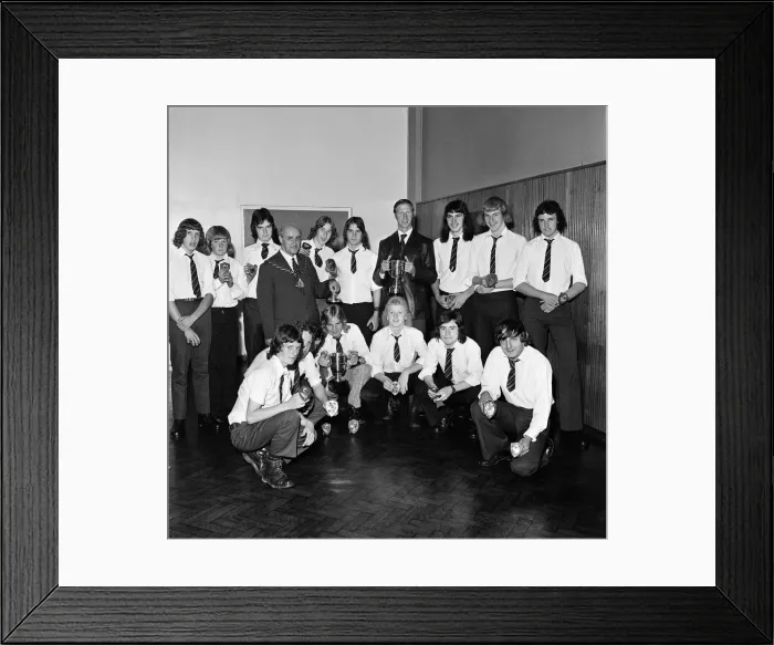 Framed Print : Jack Charlton presents the school FA awards. 1973 Framed Print : Jack Charlton presents the school FA awards. 1973