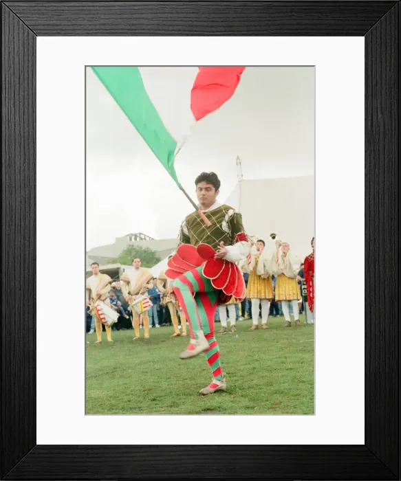 Framed Print : Italian flag throwers, Sbandieratori, in Liverpool, Merseyside Framed Print : Italian flag throwers, Sbandieratori, in Liverpool, Merseyside