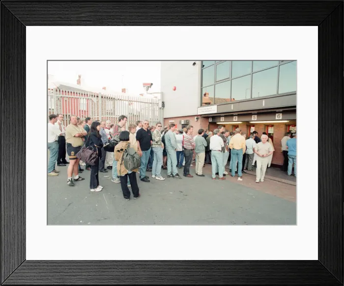 Framed Print : Ticket Queues at Anfield Stadium for Quarter Final match between France and Netherlands Framed Print : Ticket Queues at Anfield Stadium for Quarter Final match between France and Netherlands