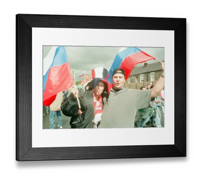 Framed Print : Russian Football Fan in Liverpool, Merseyside, ahead of Euro 96 Championships Framed Print : Russian Football Fan in Liverpool, Merseyside, ahead of Euro 96 Championships