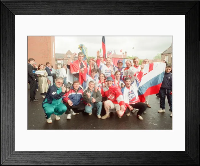 Framed Print : Russian Football Fan in Liverpool, Merseyside, ahead of Euro 96 Championships Framed Print : Russian Football Fan in Liverpool, Merseyside, ahead of Euro 96 Championships