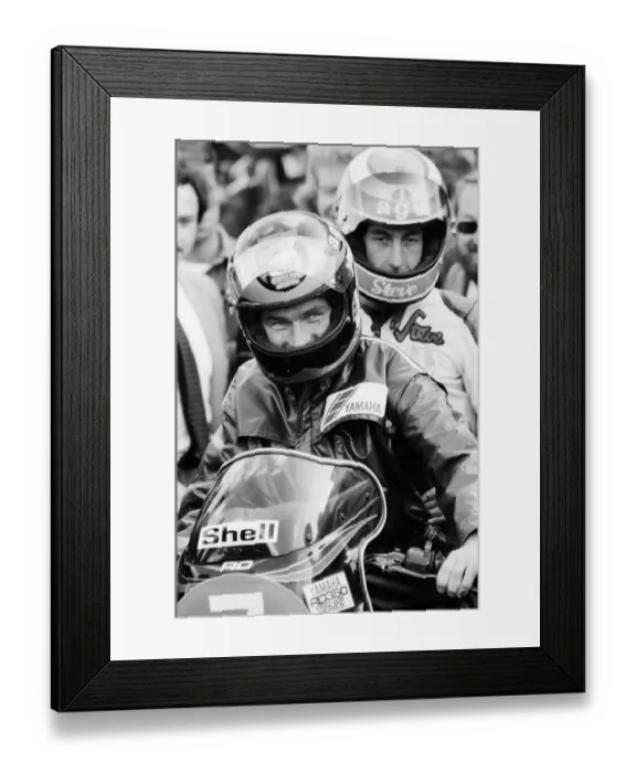Framed Print : British Motorcycle road racer Barry Sheene at Donington on his first ride since his near Framed Print : British Motorcycle road racer Barry Sheene at Donington on his first ride since his near