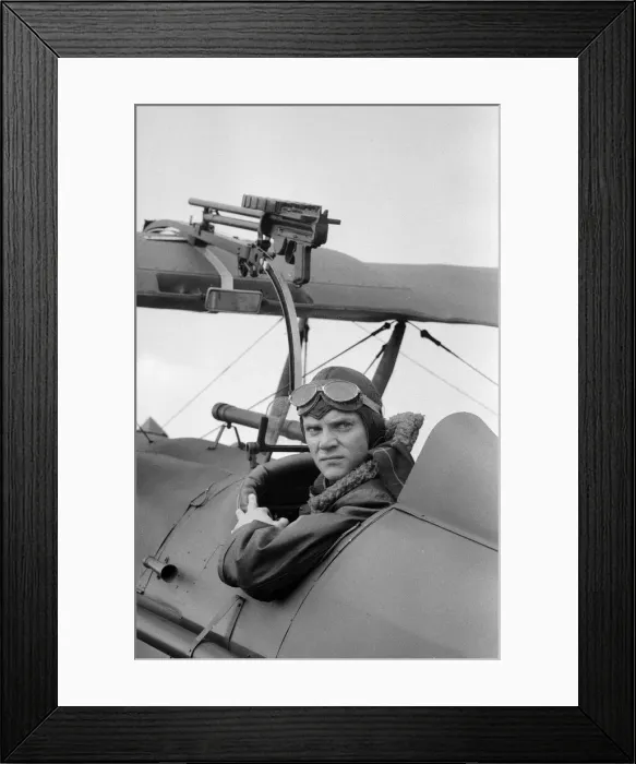 Framed Print : Malcolm McDowell on the set of Aces High, the story of the Royal Flying Corps Framed Print : Malcolm McDowell on the set of Aces High, the story of the Royal Flying Corps