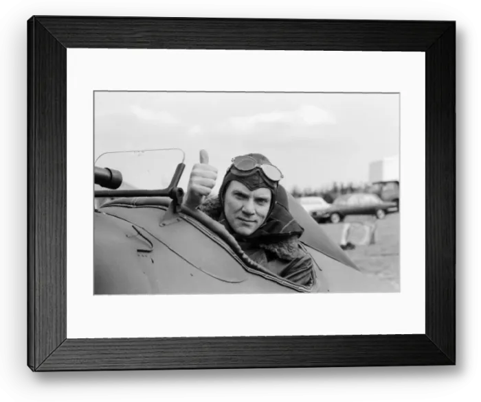 Framed Print : Malcolm McDowell on the set of Aces High, the story of the Royal Flying Corps