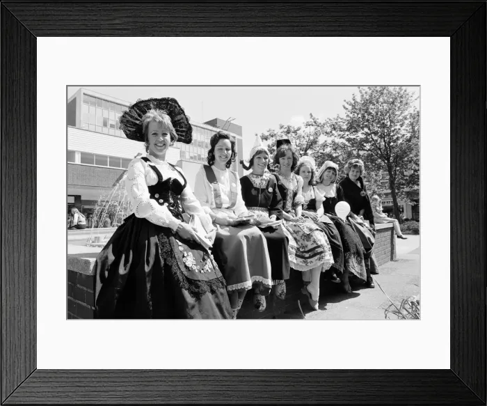 Framed Print : Pro Europe Women wearing traditional costumes ahead of referendum, pictured in Solihull