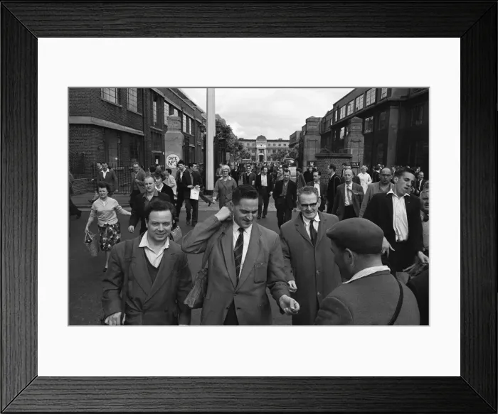 Framed Print : Workers pouring out of the G. E. C. Foundry in Electric Avenue, Witton, Birmingham Framed Print : Workers pouring out of the G. E. C. Foundry in Electric Avenue, Witton, Birmingham