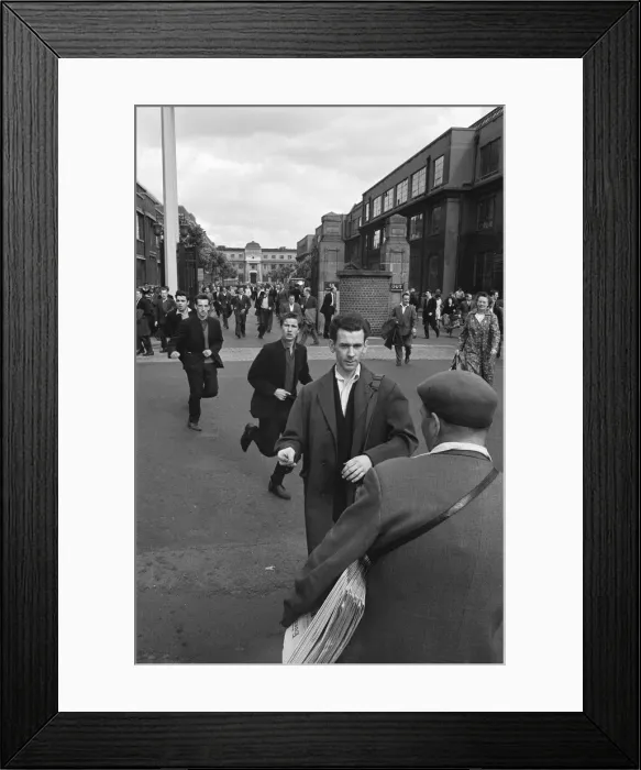 Framed Print : Workers pouring out of the G. E. C. Foundry in Electric Avenue, Witton, Birmingham Framed Print : Workers pouring out of the G. E. C. Foundry in Electric Avenue, Witton, Birmingham