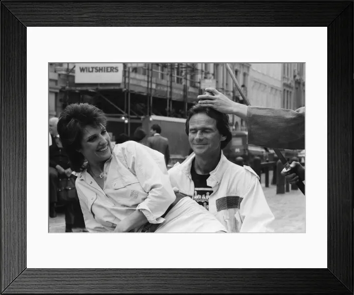 Framed Print : British Motorcycle road racer Barry Sheene attends a photocall at Covent Garden market to