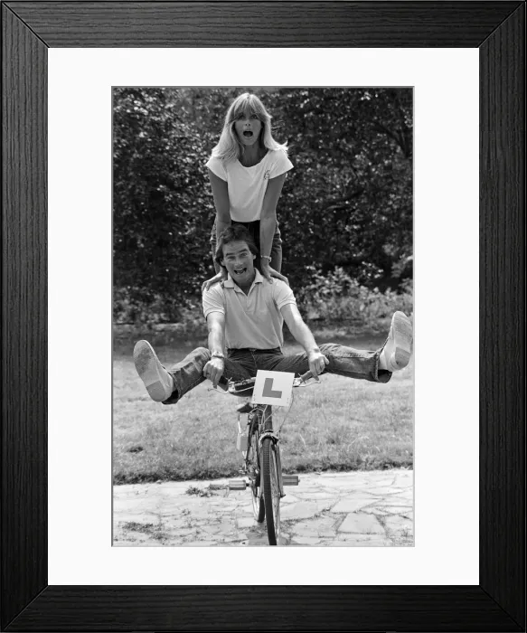 Framed Print : British Motorcycle road racer Barry Sheene and girlfriend Stephanie McLean are to co-star