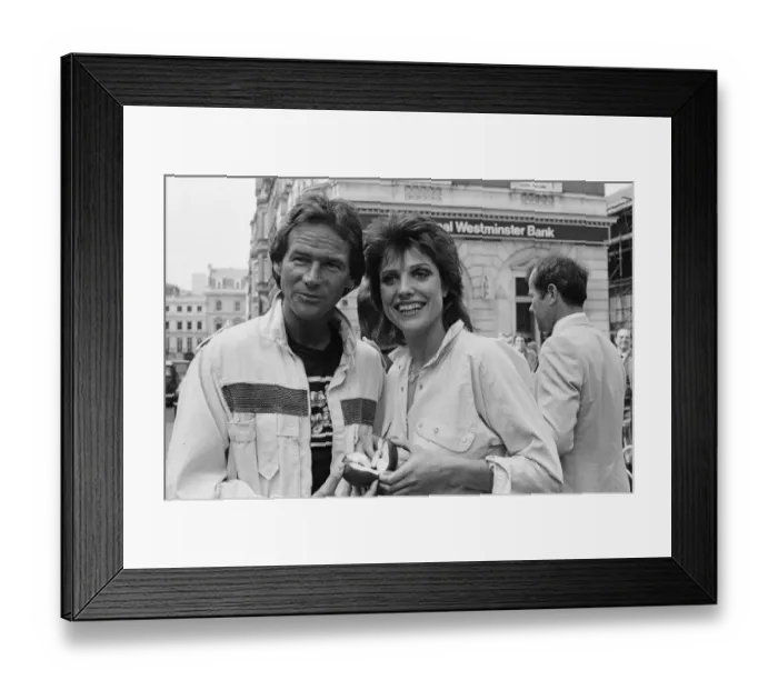 Framed Print : British Motorcycle road racer Barry Sheene attends a photocall at Covent Garden market to