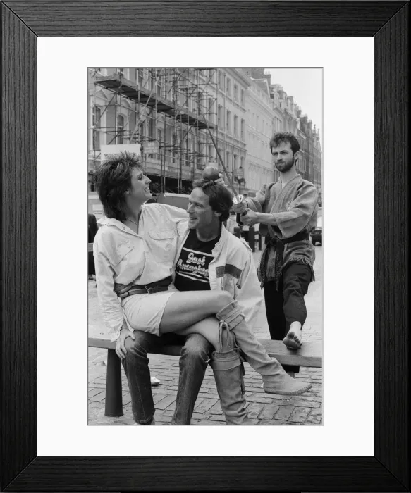 Framed Print : British Motorcycle road racer Barry Sheene attends a photocall at Covent Garden market to