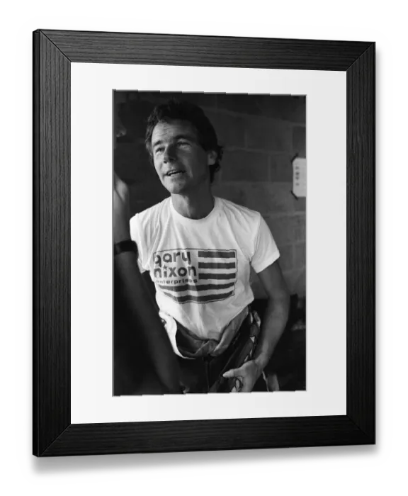 Framed Print : British Motorcycle road racer Barry Sheene at Silverstone race track during practice for Framed Print : British Motorcycle road racer Barry Sheene at Silverstone race track during practice for