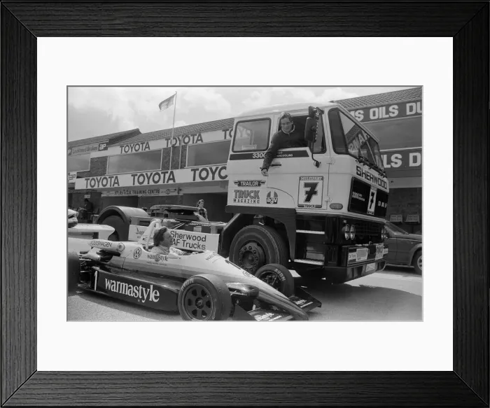 Framed Print : Former British Motorcycle road racer Barry Sheene, who is to race in DAF Trucks is seen