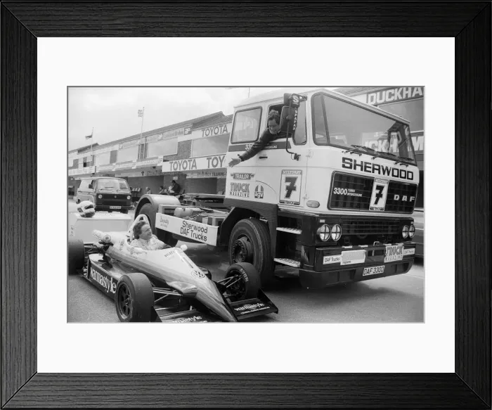 Framed Print : Former British Motorcycle road racer Barry Sheene, who is to race in DAF Trucks is seen