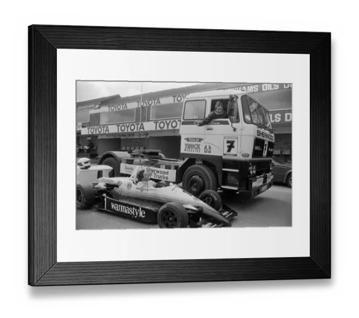 Framed Print : Former British Motorcycle road racer Barry Sheene, who is to race in DAF Trucks is seen Framed Print : Former British Motorcycle road racer Barry Sheene, who is to race in DAF Trucks is seen