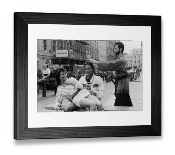 Framed Print : British Motorcycle road racer Barry Sheene attends a photocall at Covent Garden market to Framed Print : British Motorcycle road racer Barry Sheene attends a photocall at Covent Garden market to