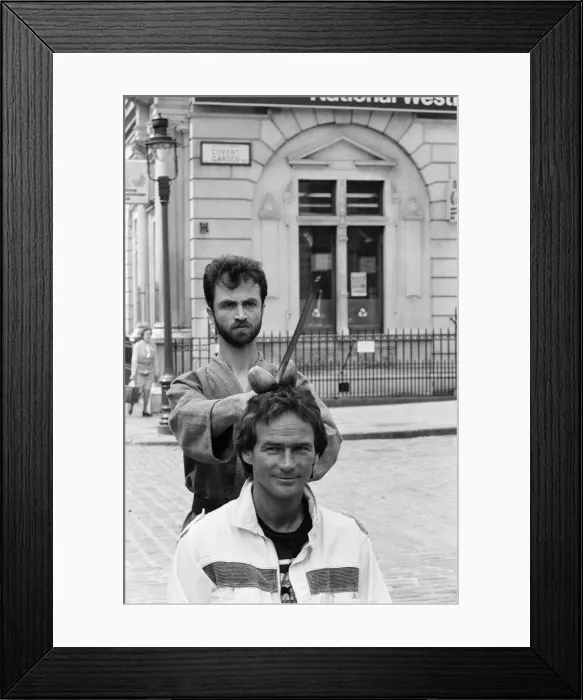 Framed Print : British Motorcycle road racer Barry Sheene attends a photocall at Covent Garden market to