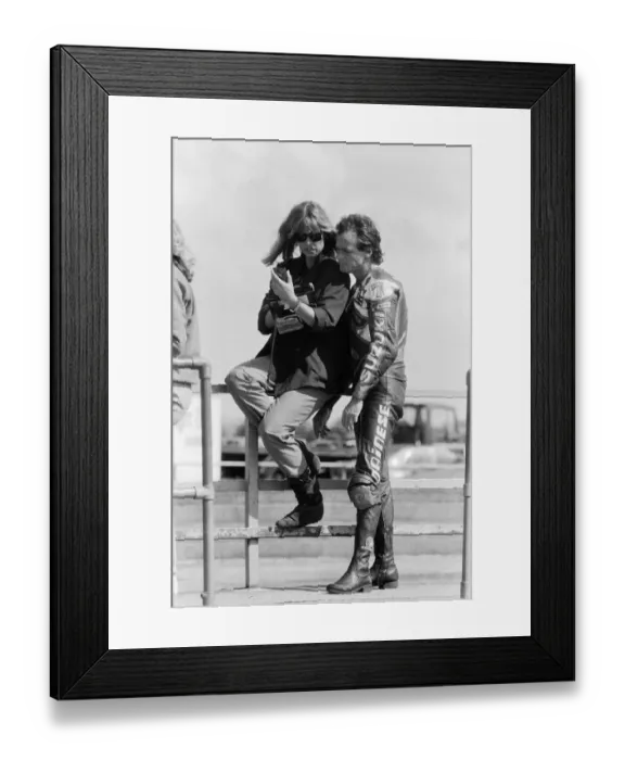 Framed Print : British Motorcycle road racer Barry Sheene at Silverstone with wife Stephanie McLean Framed Print : British Motorcycle road racer Barry Sheene at Silverstone with wife Stephanie McLean